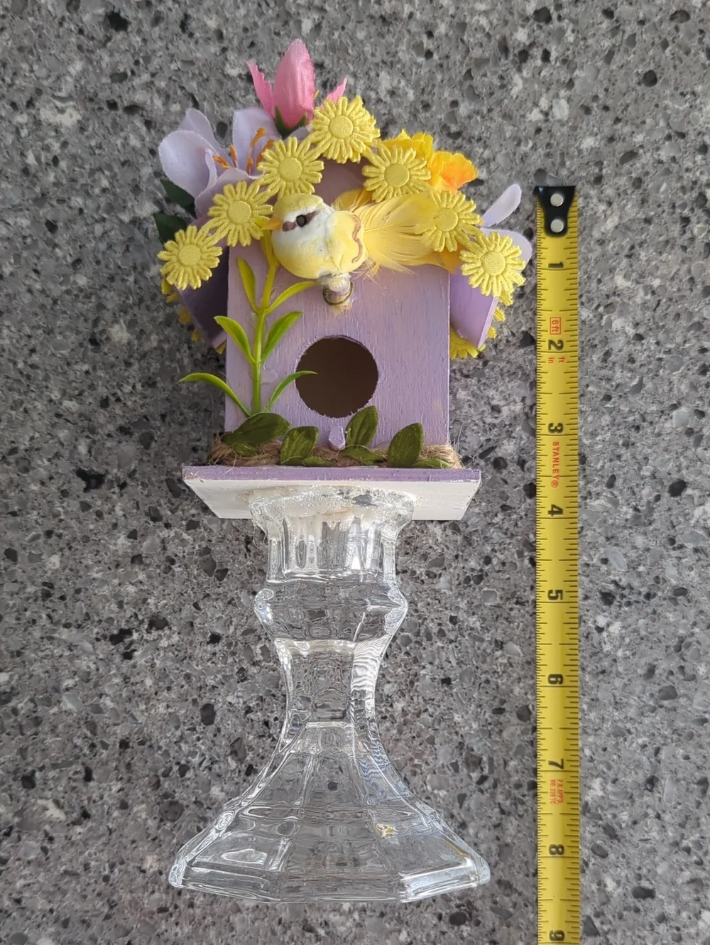 Whimsical Handmade Lilac Floral Birdhouse Decor Piece